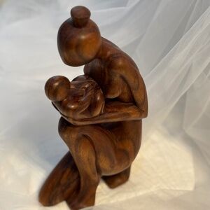 Novica Hand Carved Mother and Child Wood Statuette